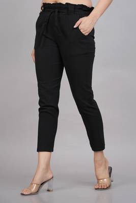 Women'S Black Lycra Regular Fit Trouser Pants 4