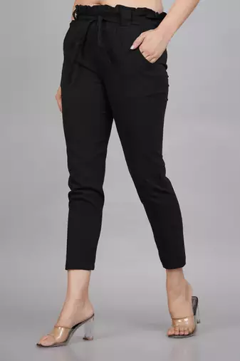 Women'S Black Lycra Regular Fit Trouser Pants