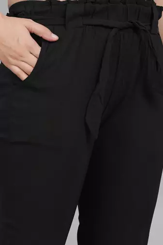 Women'S Black Lycra Regular Fit Trouser Pants