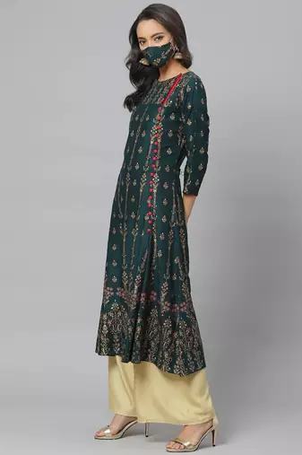 Women'S Rayon Floral Print Anarkali Kurta