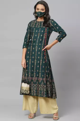 Women'S Rayon Floral Print Anarkali Kurta