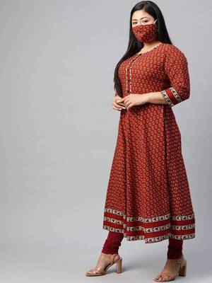 Women'S Plus Size Cotton Floral Print Anarkali Kurta 3