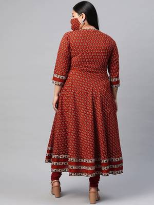 Women'S Plus Size Cotton Floral Print Anarkali Kurta 4