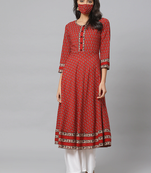 Women'S Cotton Floral Print Anarkali Kurta