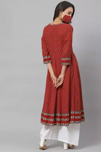 Women'S Cotton Floral Print Anarkali Kurta