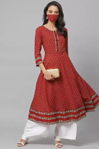 Women'S Cotton Floral Print Anarkali Kurta