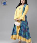 Women'S Plus Size Rayon Geometric Print  Embroidered  Anarkali Kurta