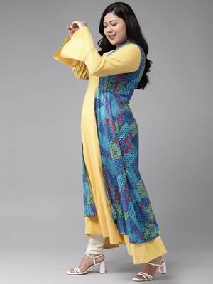 Women'S Plus Size Rayon Geometric Print Embroidered Anarkali Kurta 4