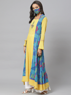 Women'S Rayon Geometric Print Embroidered Anarkali Kurta 1