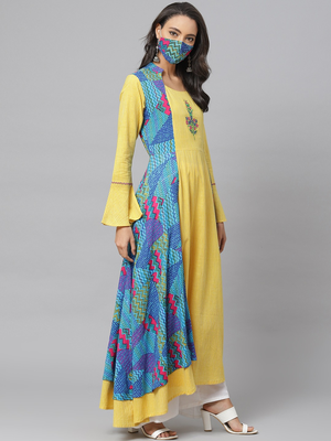 Women'S Rayon Geometric Print Embroidered Anarkali Kurta 3