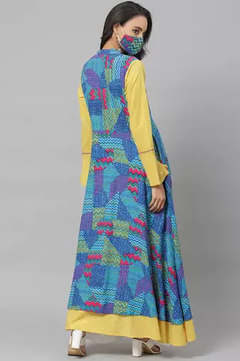 Women'S Rayon Geometric Print Embroidered Anarkali Kurta
