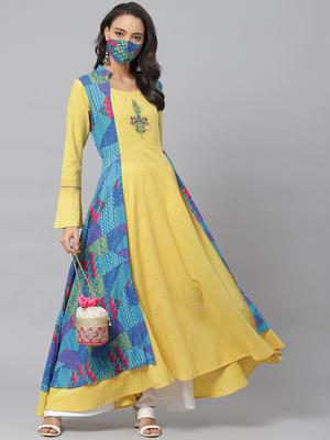 Women'S Rayon Geometric Print Embroidered Anarkali Kurta 5