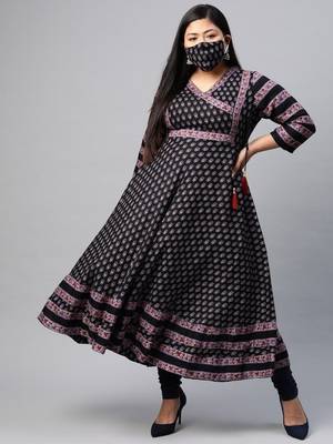 Women'S Plus Size Rayon Floral Printed Anarkali Kurta 1