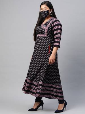 Women'S Plus Size Rayon Floral Printed Anarkali Kurta 3