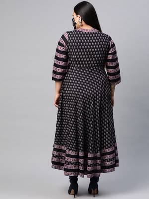 Women'S Plus Size Rayon Floral Printed Anarkali Kurta 4