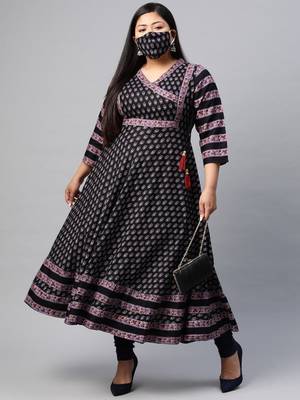Women'S Plus Size Rayon Floral Printed Anarkali Kurta 5