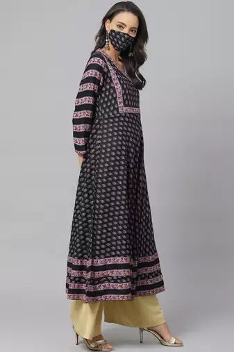 Women'S Rayon Floral Printed Anarkali Kurta