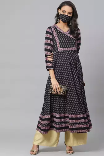 Women'S Rayon Floral Printed Anarkali Kurta