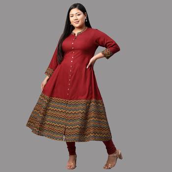 Women'S Plus Size Rayon & Cotton Cambric Zig-Zag Printed A-Line Kurta 1