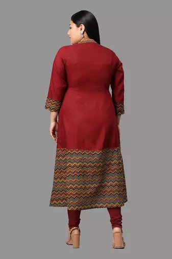 Women'S Plus Size Rayon & Cotton Cambric Zig-Zag Printed A-Line Kurta
