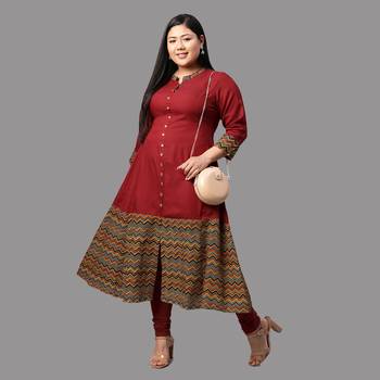 Women'S Plus Size Rayon & Cotton Cambric Zig-Zag Printed A-Line Kurta 3