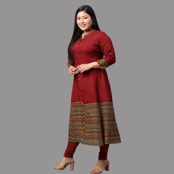 Women'S Plus Size Rayon & Cotton Cambric Zig-Zag Printed A-Line Kurta 4