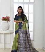 Light Green Soft Tussar Silk Printed Saree Festive Wear