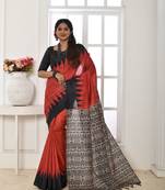 Red Soft Tussar Silk Printed Saree Festive Wear