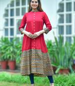 Women'S Rayon & Cotton Cambric Zig-Zag Printed A-Line Kurta