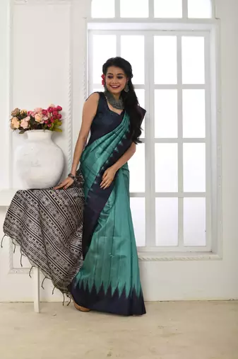 Sky Soft Tussar silk blend Printed Saree Festive Wear