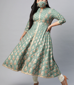 Women'S Plus Size Rayon Floral Printed Anarkali Kurta