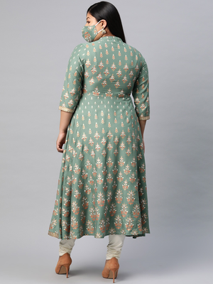 Women'S Plus Size Rayon Floral Printed Anarkali Kurta 2