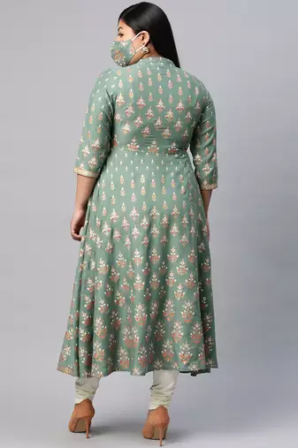 Women'S Plus Size Rayon Floral Printed Anarkali Kurta