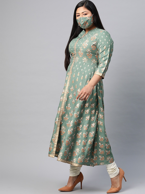 Women'S Plus Size Rayon Floral Printed Anarkali Kurta 3