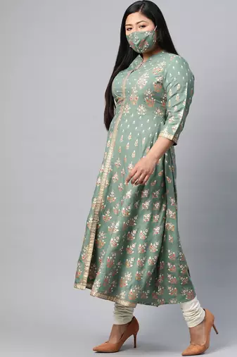Women'S Plus Size Rayon Floral Printed Anarkali Kurta