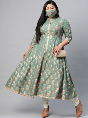 Women'S Plus Size Rayon Floral Printed Anarkali Kurta 4