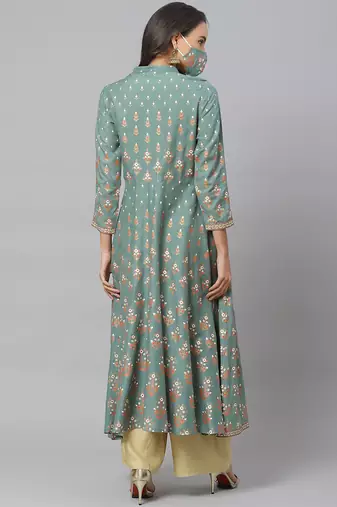 Women'S Rayon Floral Printed Anarkali Kurta