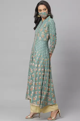Women'S Rayon Floral Printed Anarkali Kurta