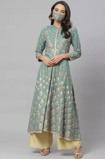 Women'S Rayon Floral Printed Anarkali Kurta
