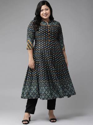 Women'S Plus Size Rayon Floral Printed Anarkali Kurta 1