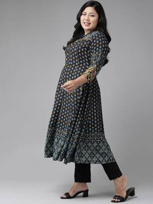 Women'S Plus Size Rayon Floral Printed Anarkali Kurta 3