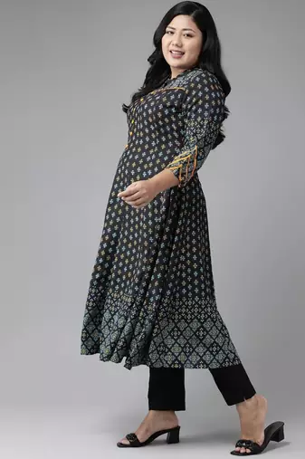 Women'S Plus Size Rayon Floral Printed Anarkali Kurta