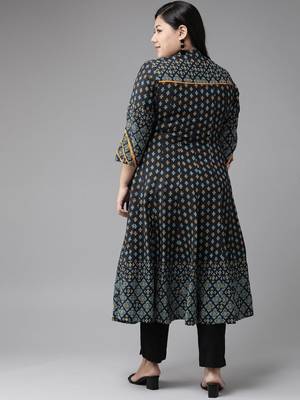 Women'S Plus Size Rayon Floral Printed Anarkali Kurta 4