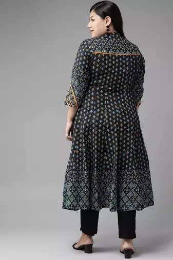 Women'S Plus Size Rayon Floral Printed Anarkali Kurta