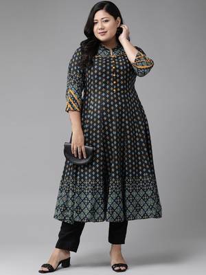 Women'S Plus Size Rayon Floral Printed Anarkali Kurta 5