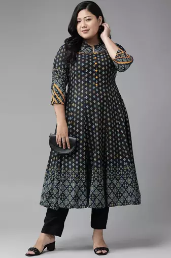 Women'S Plus Size Rayon Floral Printed Anarkali Kurta
