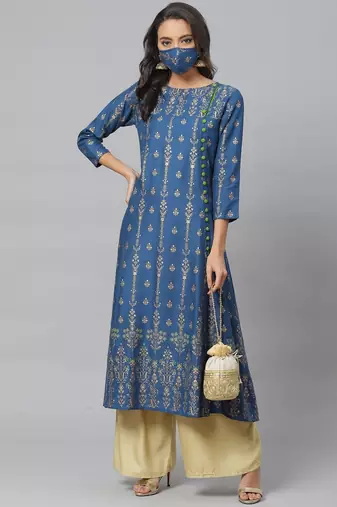 Women'S Rayon Floral Print Anarkali Kurta