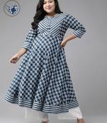 Women'S Plus Size Cotton Floral Printed Anarkali Kurta