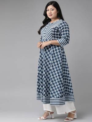 Women'S Plus Size Cotton Floral Printed Anarkali Kurta 3