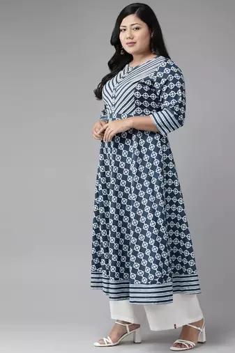 Women'S Plus Size Cotton Floral Printed Anarkali Kurta
